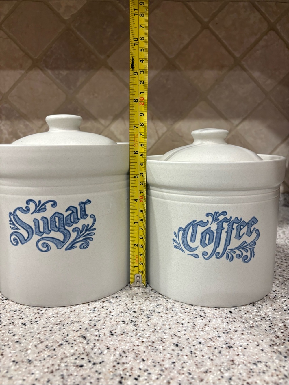 Pfaltzgraff White Ceramic Flour Sugar Coffee Canister Set with Blue Script - Picture 3 of 12